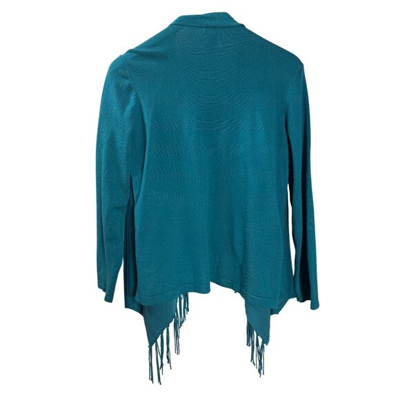 Chicos Teal Open Front Cardigan With Fringe Size 2 (US L) Acrylic Blend - Picture 2 of 4